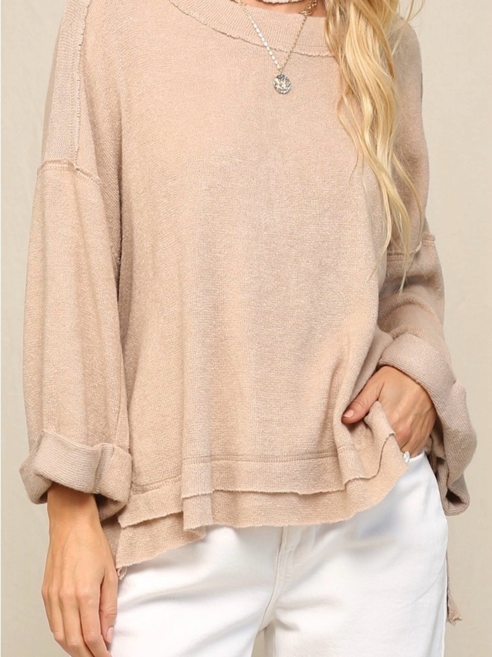 Light Beige Oversized Knit Top